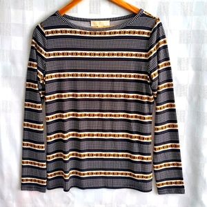 MICHAEL by Michael Kors Liquid Knit Long Sleeve Top Chain Link Black & White